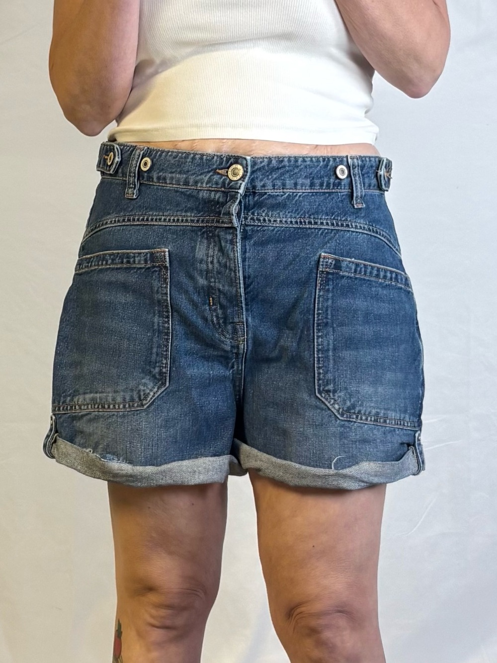 We The Free Washed Blue Denim Roll-Cuff Shorts